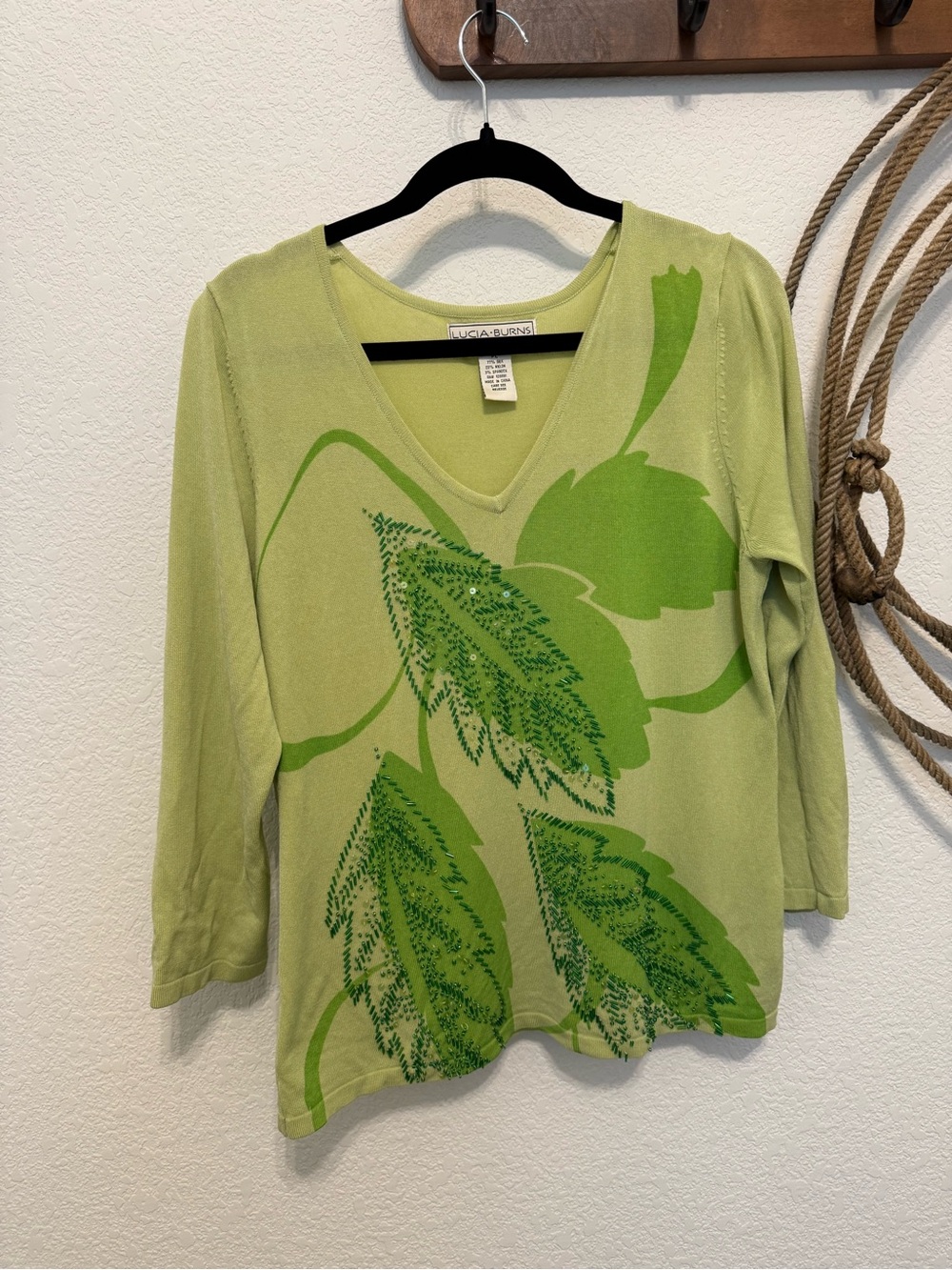 Vintage Y2K Lucia Burns Beaded Leaf Silk Blend Knit Sweater – Size PL
